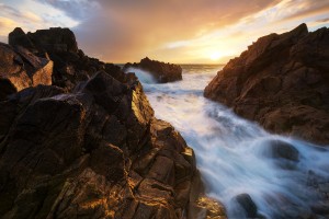 Coucher de soleil aux falaises des treize vents, La Hague, Cotentin